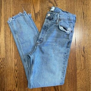 Agolde Hidden Button Fly Raw Edge Denim Blue Jeans Size 29